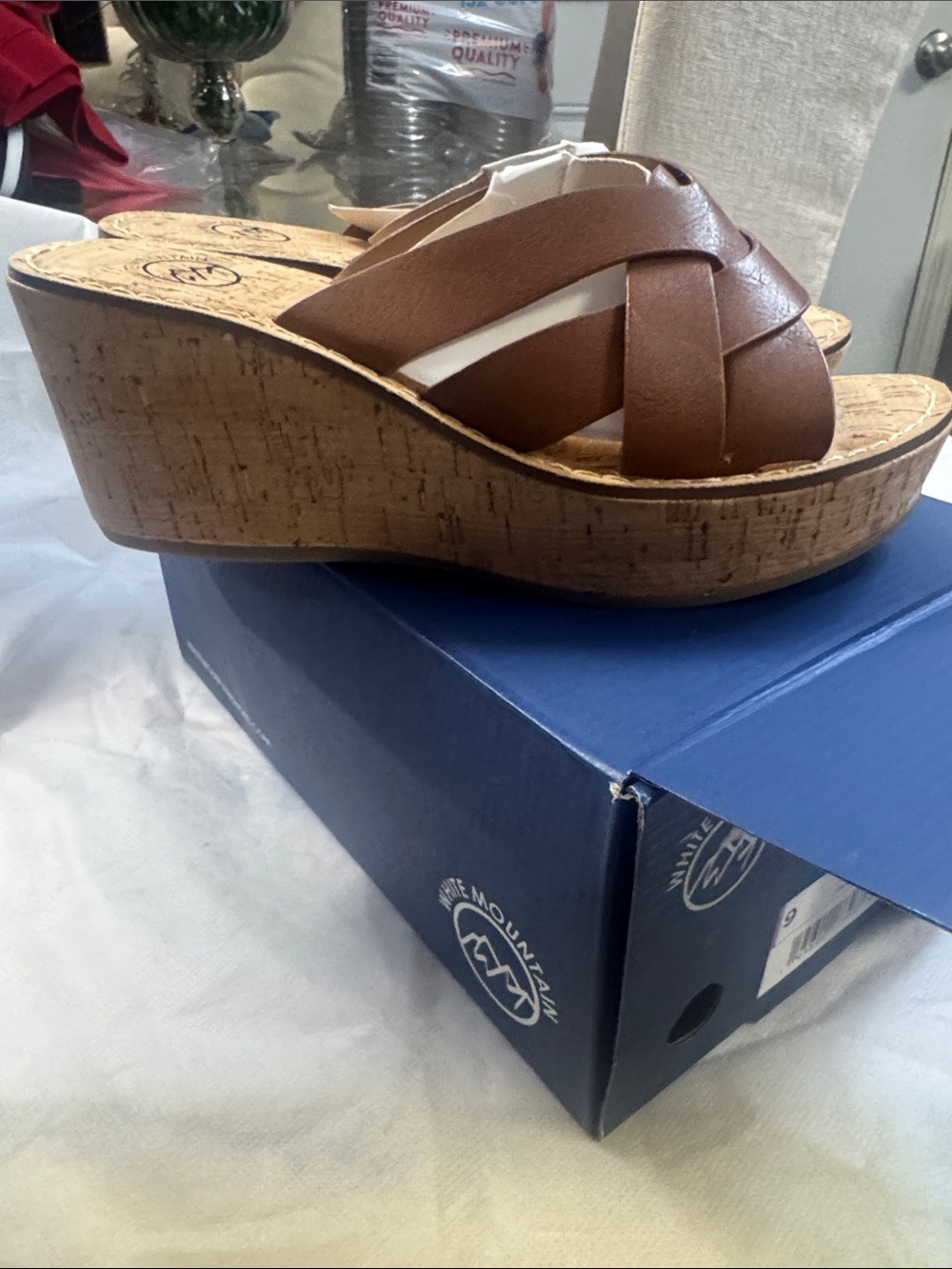 White Mountain Brown Woven Cork Wedge Slide Sandals - Picture 4 of 5